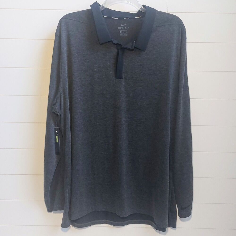 Nike Golf Dri Fit Polo Shirt Mens 3XL Black Long Sleeves Slim Fit Hem Vents NEW!
